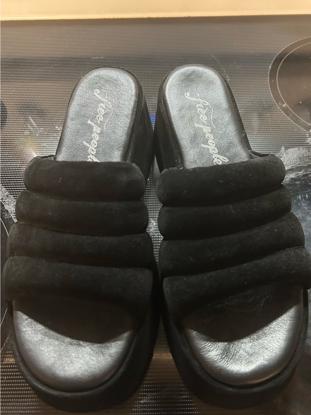 Free People Black Quilted Padded Slide Mules